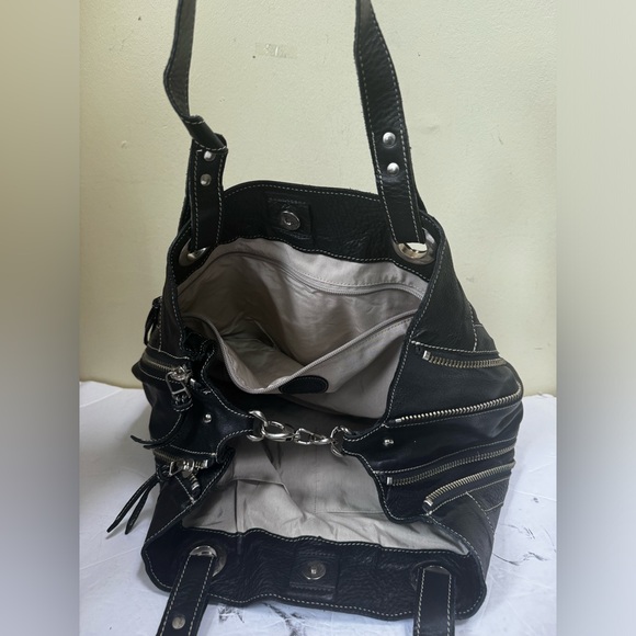 ROOTS Pebble Leather Expandable Big Tote Bag Satchel Shoulder Handbag Zip Pocket - Picture 5 of 16